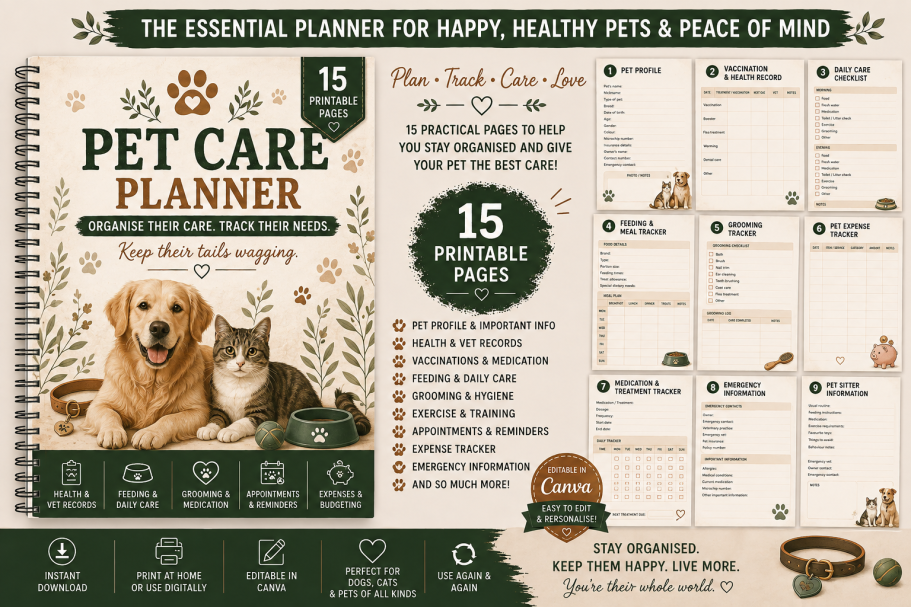 Pet Care Planner 15 pages Pet Care Planner 15 pages