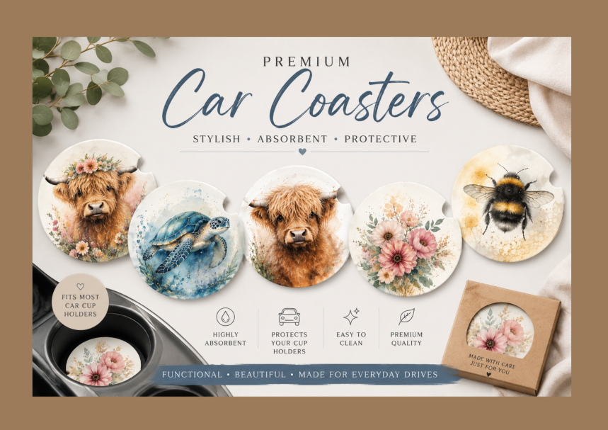 Car Cup Holder Coasters | Set of 2 | Car Cup Holder Coasters | Set of 2 |